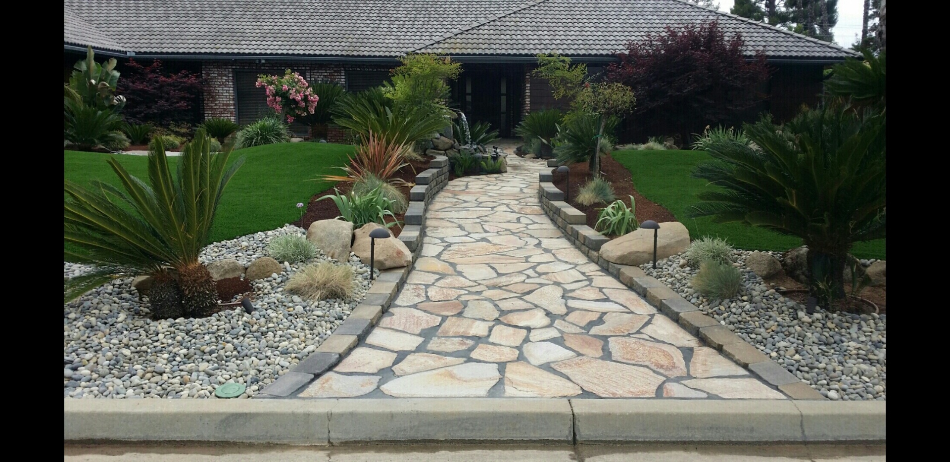 Flagstone walkway & river rock